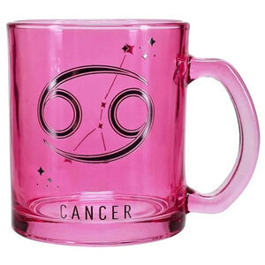 Pink zodiac cancer symbol and black silver stars mug gift June July birthday